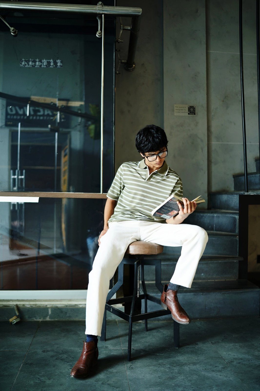 Academic olive polo styled with white trousers outfit - Soch