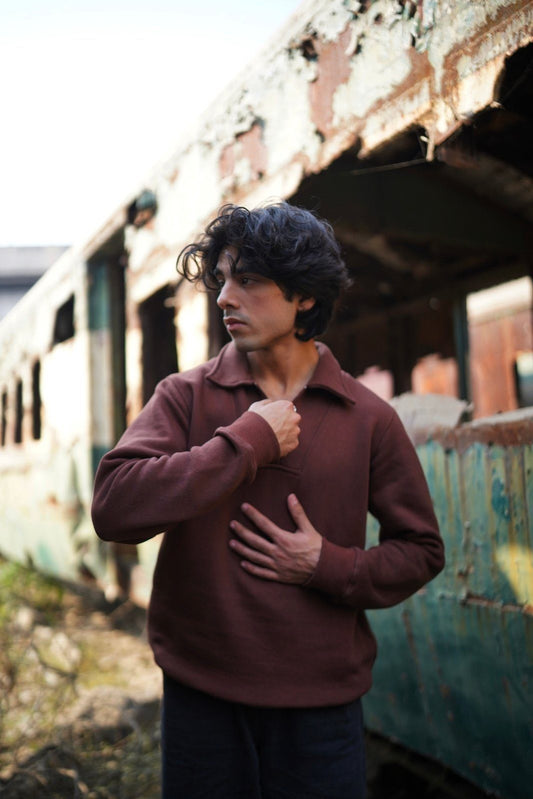 Brown crewneck pullover men front view - Soch Pakistan