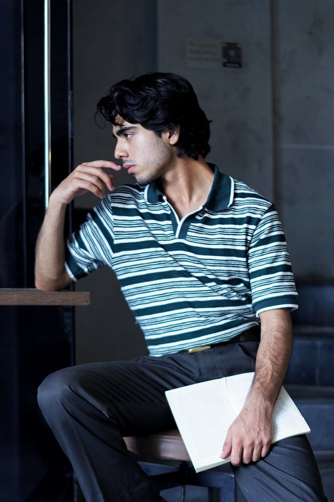 Hunter striped polo contrast knit detail close up - Soch