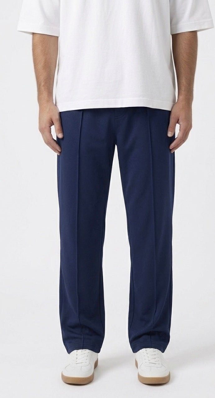 Navy lycra trousers fabric detail close up - Soch