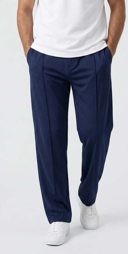 Navy baggy trousers men front view relaxed fit - Soch Pakistan