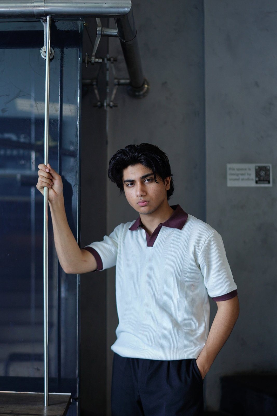White and maroon polo collar detail close up - Soch