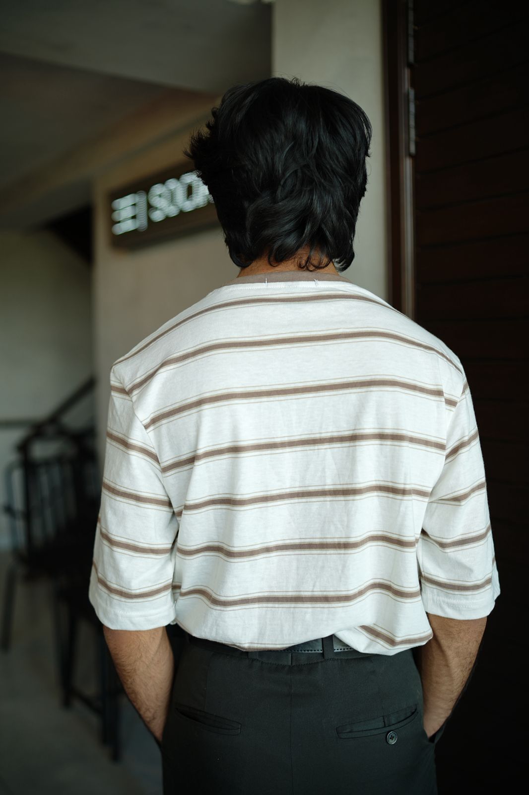 Striped drop shoulder tee stripe pattern detail - Soch