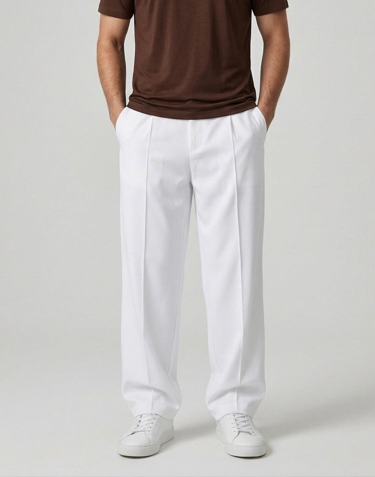 White baggy trousers men front view relaxed fit - Soch Pakistan