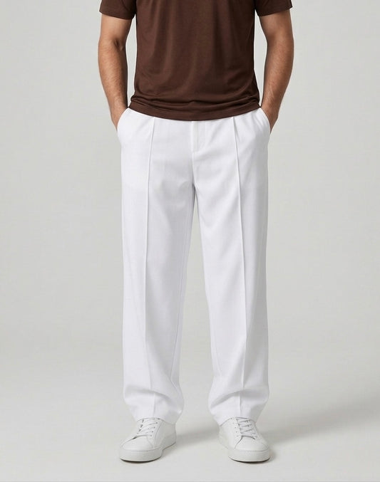 White baggy trousers men front view relaxed fit - Soch Pakistan
